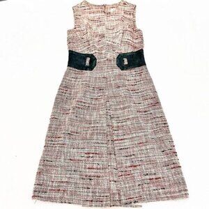 Milly Tweed Red Sleeveless Shift Sheath Dress Suede Waist Accent Size 6 Italy